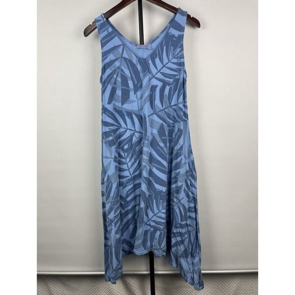Fresh Produce Blue Sleeveless Palawan Palm Lydia Asymmetrical Hem Dress Size S/M - Picture 2 of 8